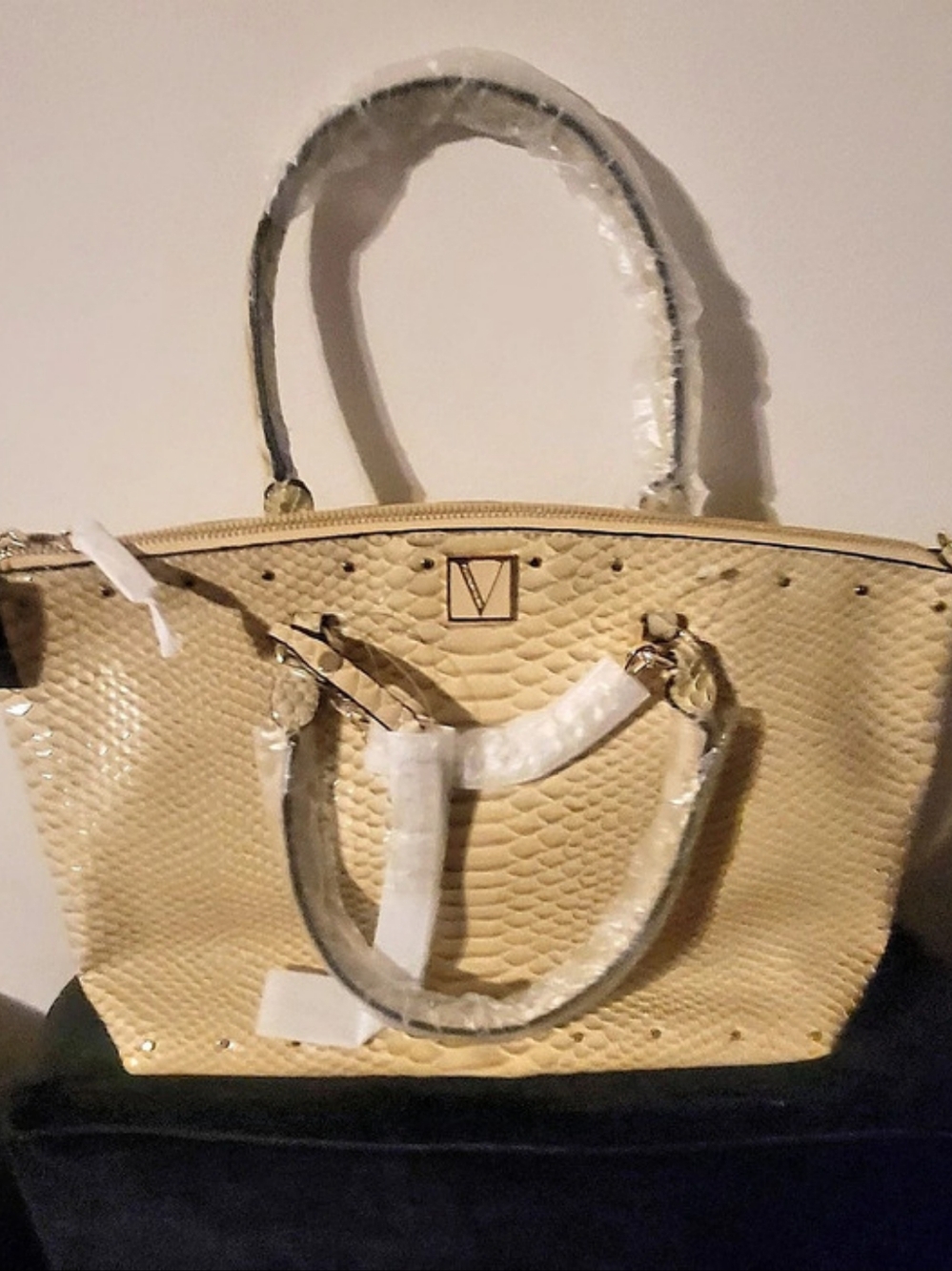 Victoria's Secret Snakeskin Texture Tote in Cream NWT